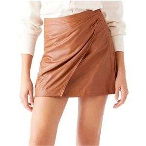 NWT - Free People - Elegant Faux Leather Brown Wrap Skirt